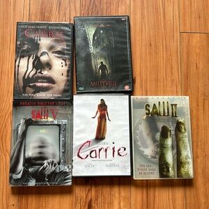 Horror DVDs Lot of 5 Saw‎ 11 & V, The Amityville Horror and Carrie